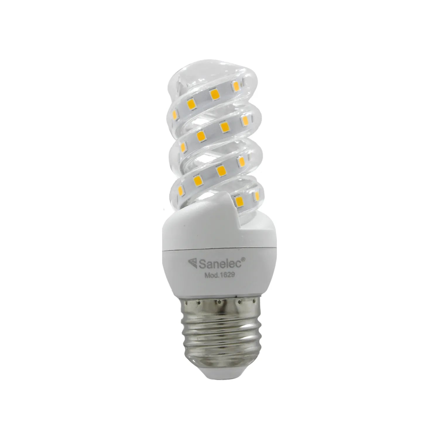 Foco LED espiral Sanelec Mod. 1629 base E27 transparente de bajo consumo para iluminación residencial y comercial