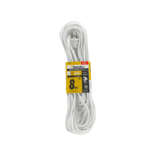 Extensión eléctrica Sanelec blanca 8m 2x16, 13A máximo, clavija reforzada para uso doméstico