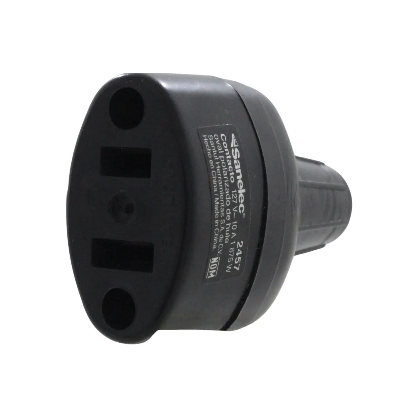 Contacto Sanelec ovalado polarizado de h hule, negro, 127V 10A 1875W para extensiones eléctricas