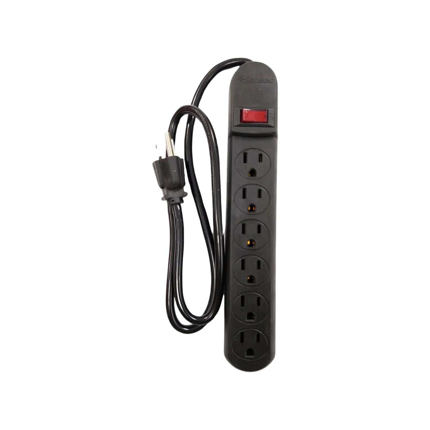 Multicontacto Sanelec negro de 6 tomas, con interruptor de encendido/apagado y protección eléctrica