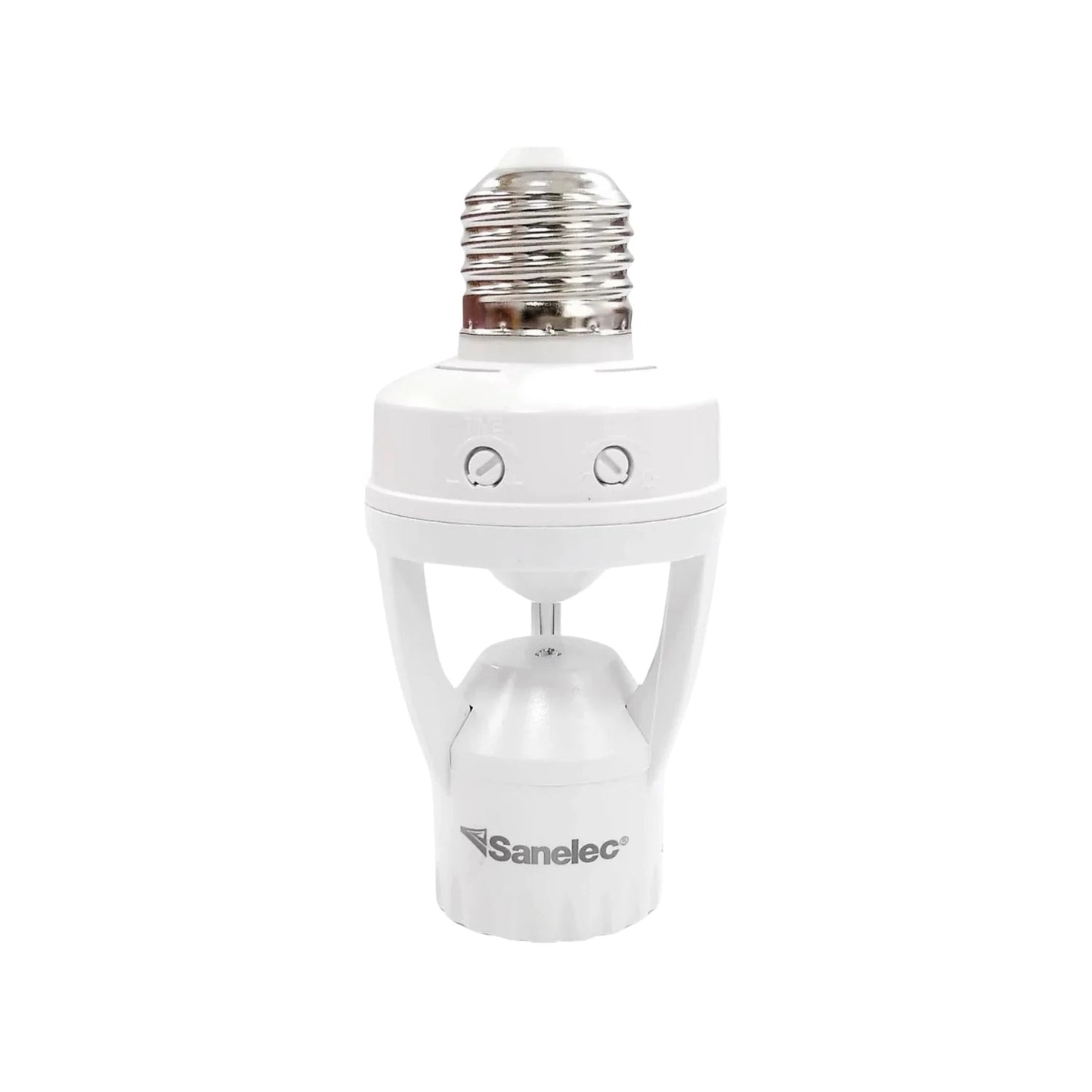 Socket con sensor de movimiento E27 blanco Sanelec, para encendido automático de luces y ahorro de energía.