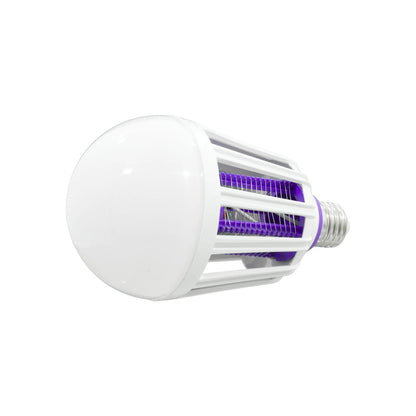 Foco LED blanco mata insectos con luz UV morada y rejilla eléctrica, base E27