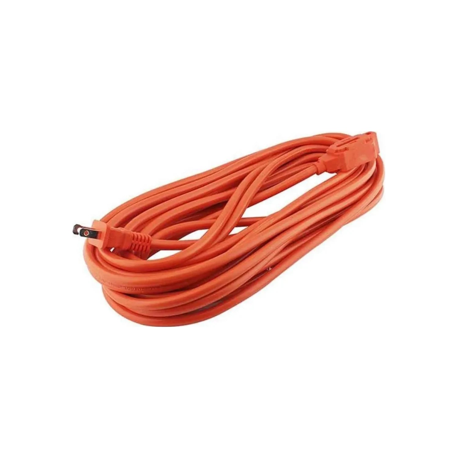 Extensión eléctrica de uso rudo naranja, cable resistente enrollado para herramientas y exteriores.