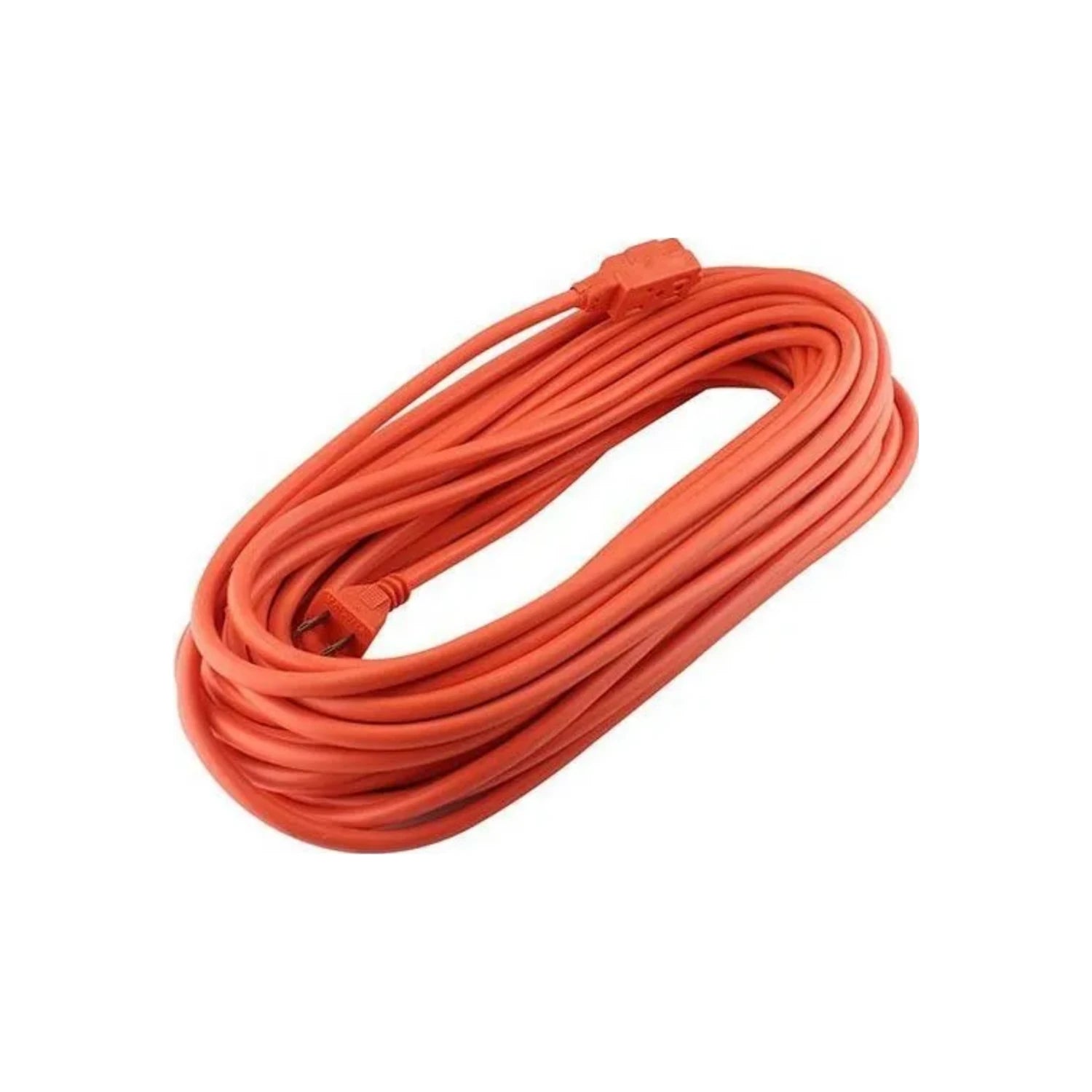 Extensión eléctrica naranja uso rudo, cable enrollado resistente con clavija y enchufe, para trabajo pesado.