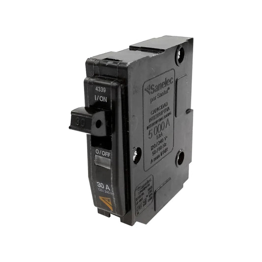 Breaker termomagnético unipolar 30A 120/240V Sanelec Santul 4339 negro.