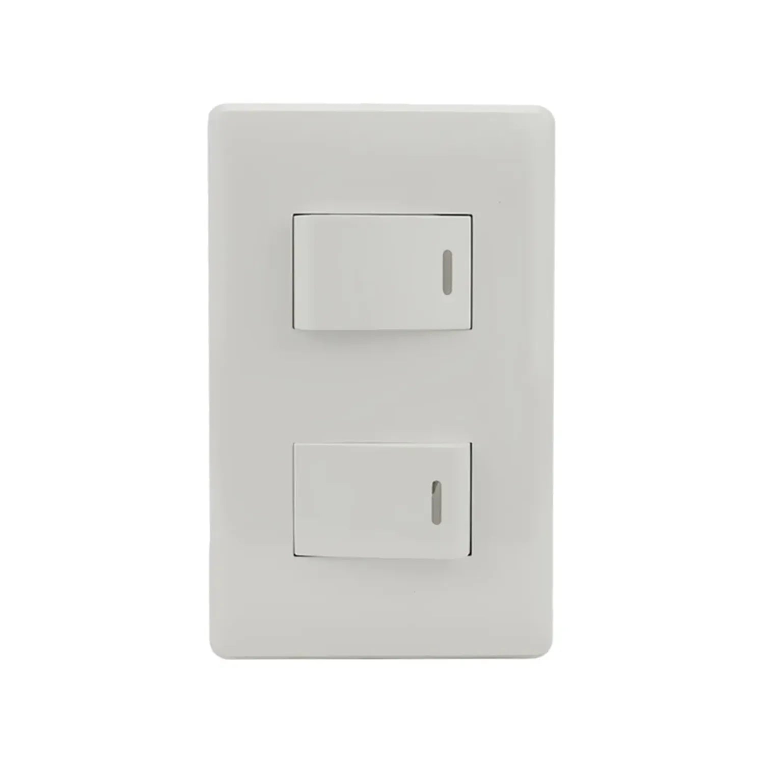 Interruptor doble de pared color blanco para control de iluminación interior con placa de instalación estándar
