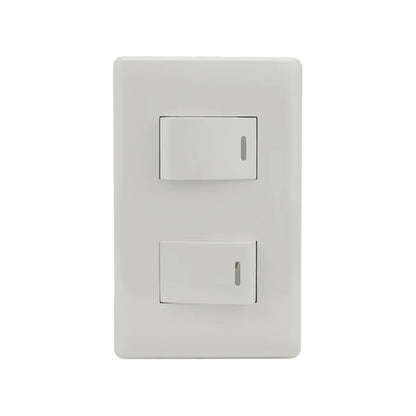 Interruptor doble de pared color blanco para control de iluminación interior con placa de instalación estándar
