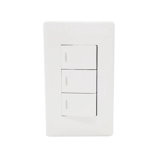 Placa triple de apagadores de luz blanca, 3 interruptores individuales para instalación eléctrica
