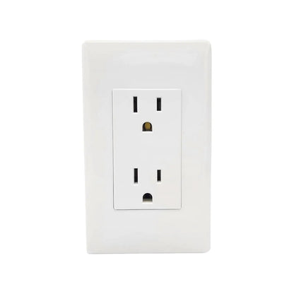 Tomacorriente dúplex blanco para pared, contacto eléctrico doble de uso residencial.