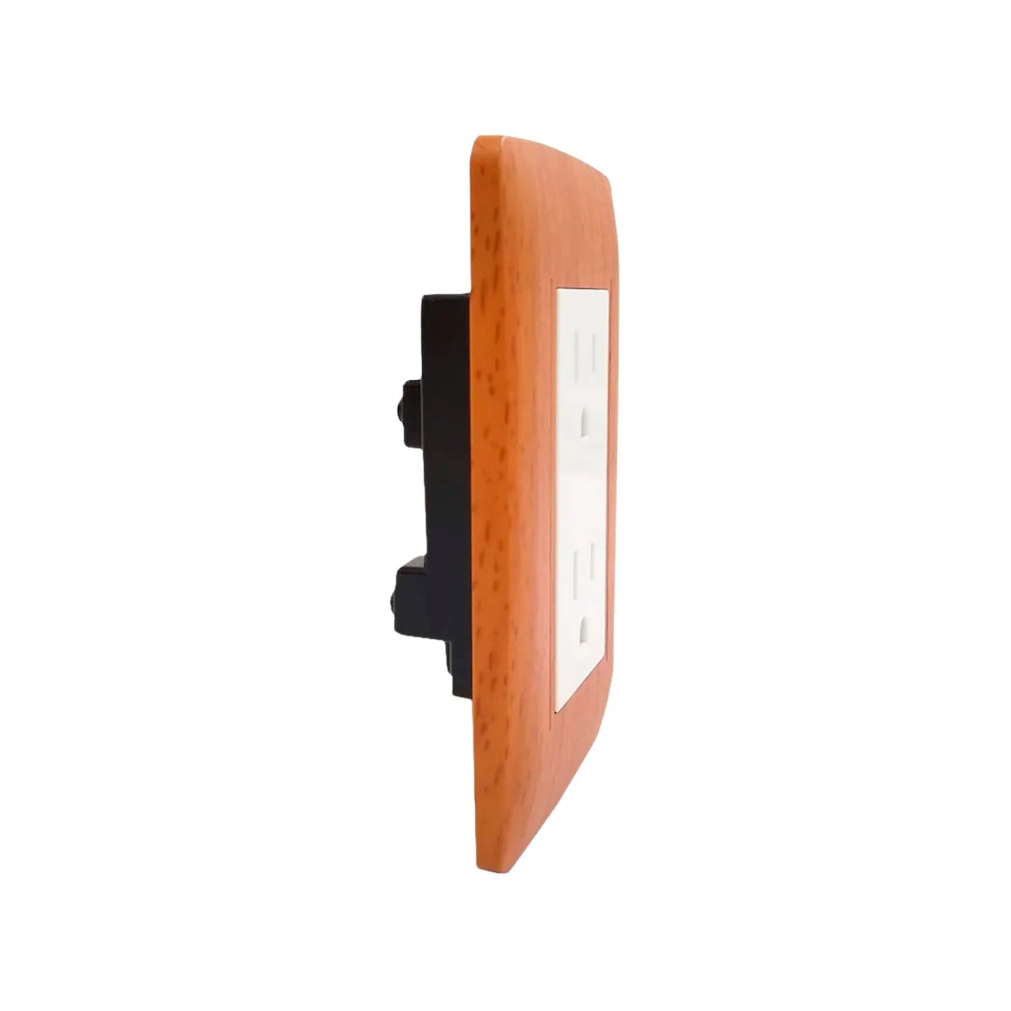 Placa decorativa de madera tono Toscana con dos contactos eléctricos blancos