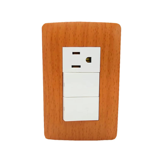 Placa 2 apagadores/1 contacto Sanelec 4532 wooden toscana