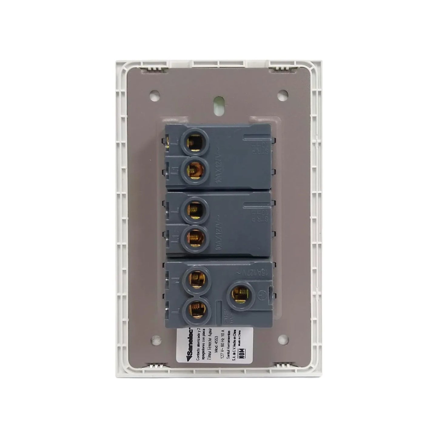 Placa 2 apagadores/1 contacto azul Sanelec 4553 venecia