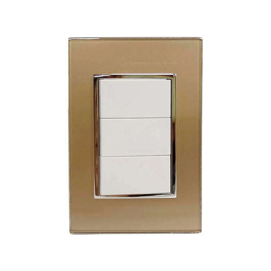 Placa de 3 apagadores dorada con acabado de cristal, interruptor de luz triple de pared.