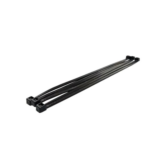 Cinchos negros de plástico, bridas resistentes para organización de cables y uso general en ferretería.