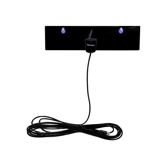 Antena de TV digital Sanelec plana negra para interiores, compacta con cable coaxial y dos soportes de succión