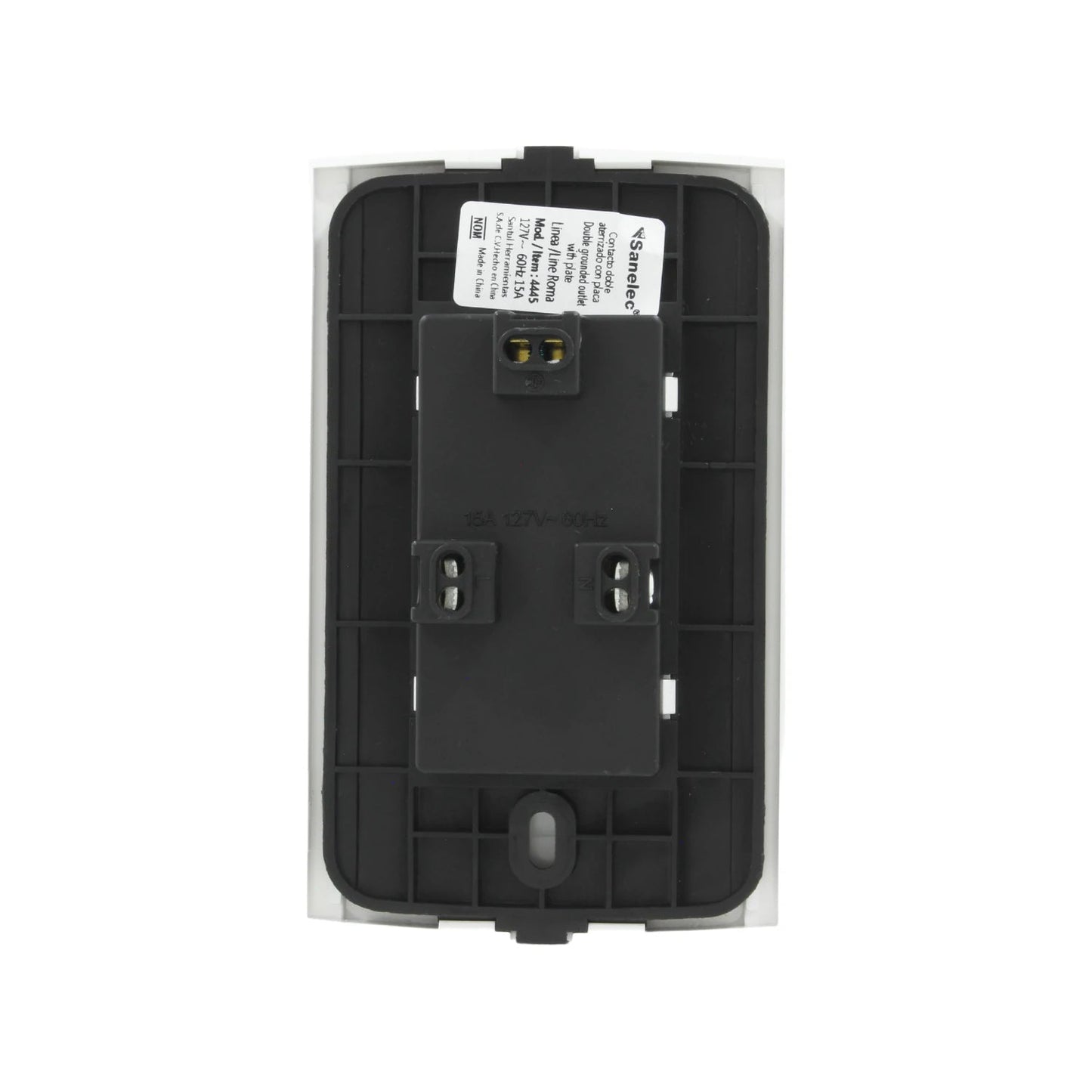 Placa Sanelec Roma doble contacto aterrizado, 15A 127V, color blanco y negro para electricidad