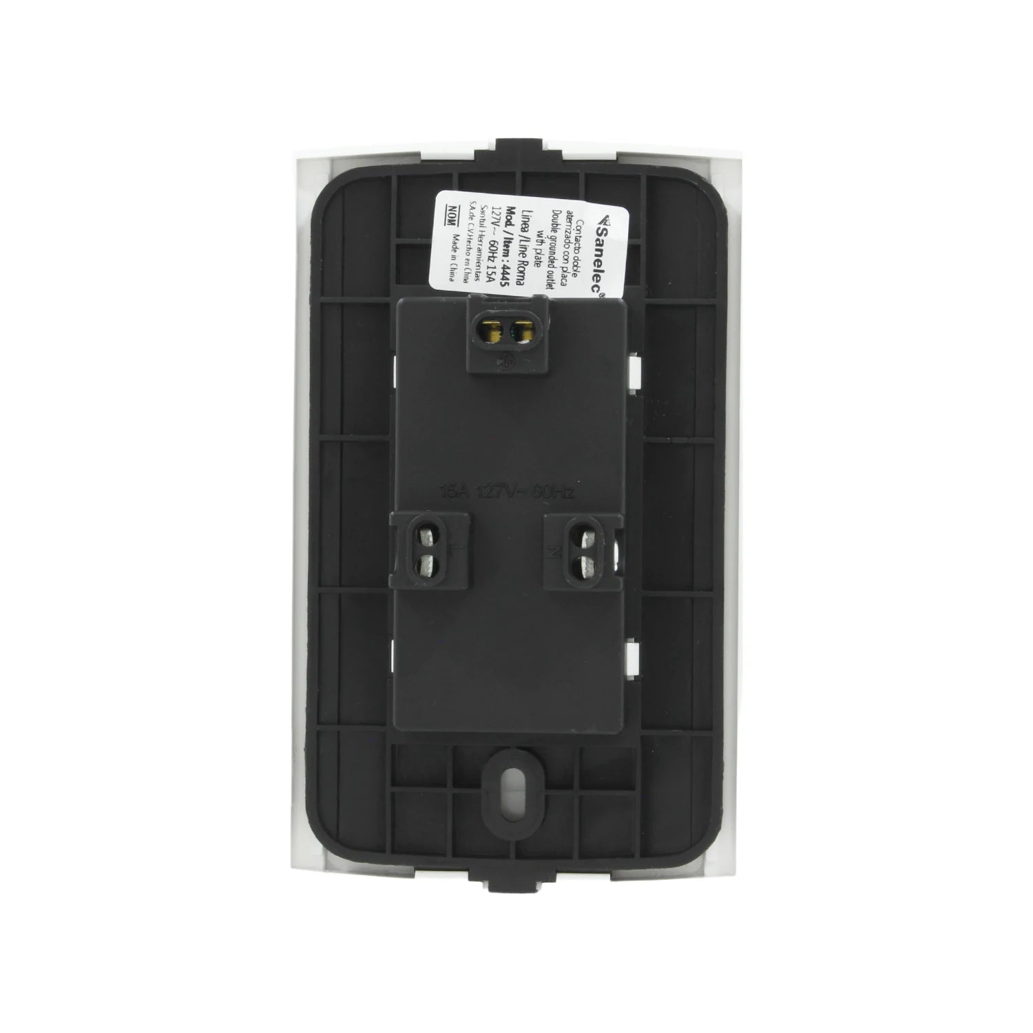 Placa Sanelec Roma doble contacto aterrizado, 15A 127V, color blanco y negro para electricidad