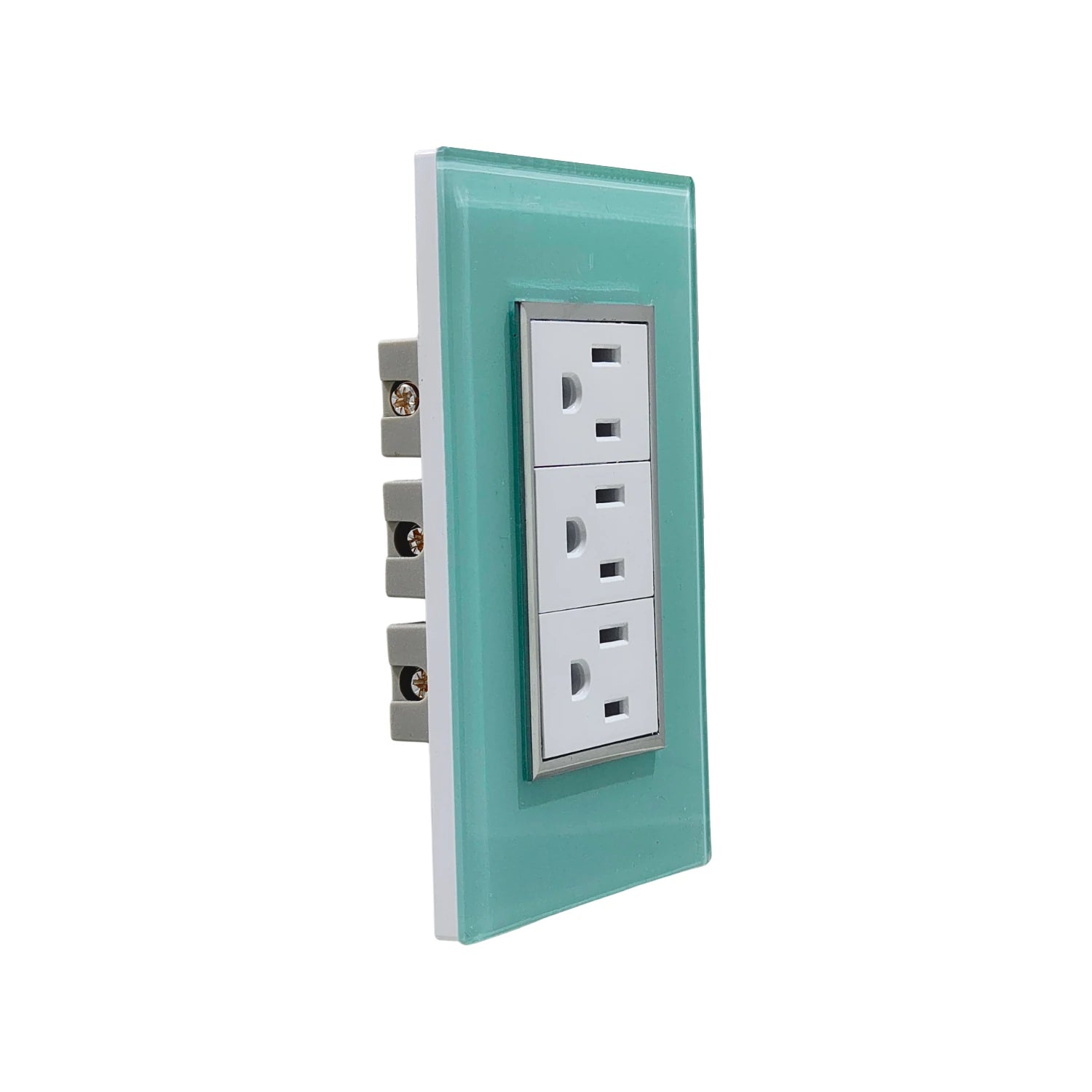 Placa de 3 contactos eléctricos azul de cristal, enchufe triple para pared, diseño moderno