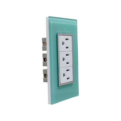 Placa de 3 contactos eléctricos azul de cristal, enchufe triple para pared, diseño moderno