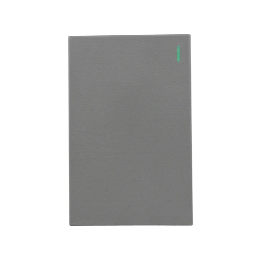 Interruptor de luz rectangular gris grafito con luz piloto LED verde y acabado cepillado para pared
