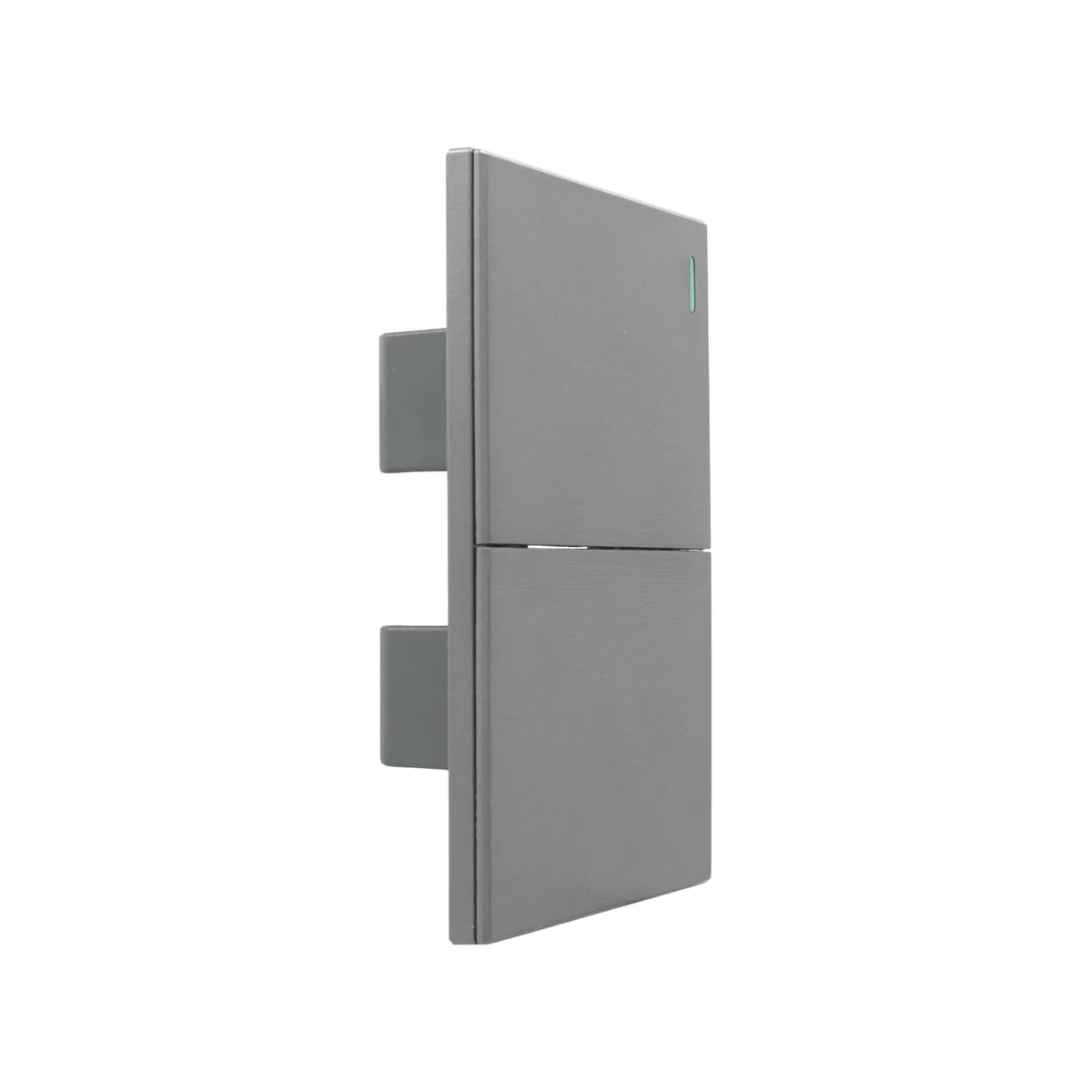 Interruptor doble de luz gris antracita con indicador LED verde diseño moderno para instalaciones eléctricas.