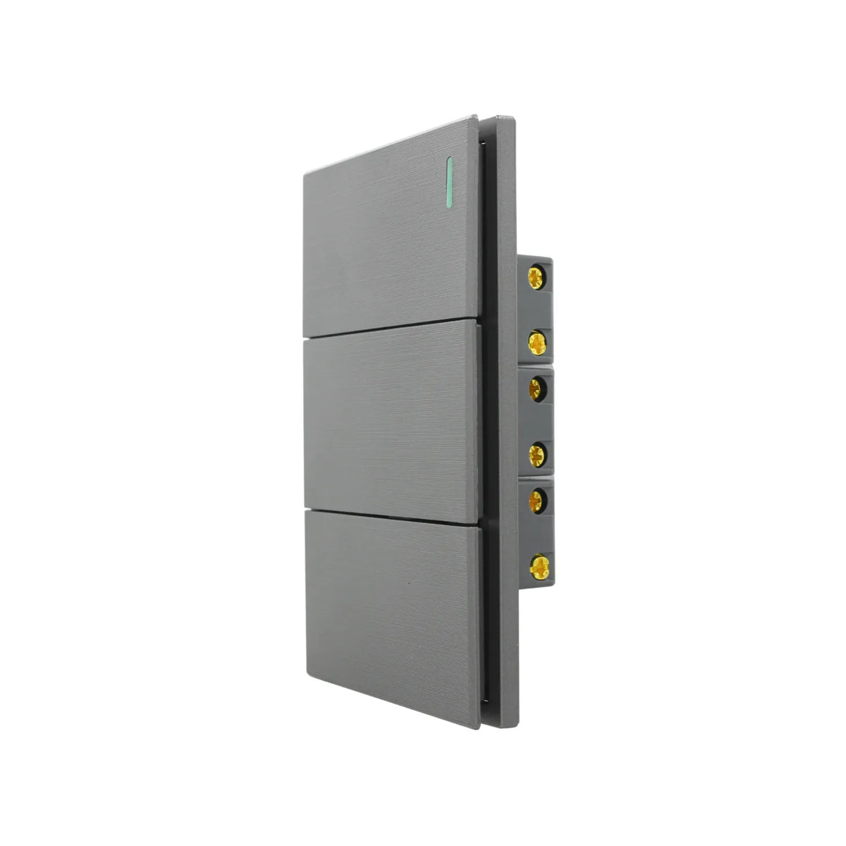 Interruptor de luz triple gris cepillado de 3 botones con diseño moderno para instalaciones eléctricas residenciales