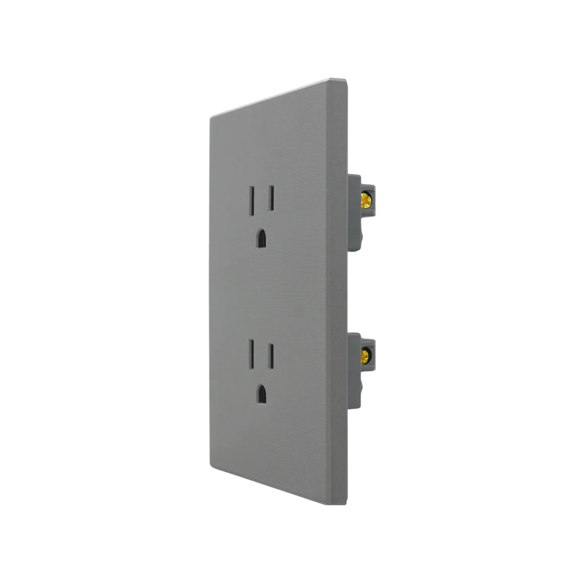 Tomacorriente doble gris mate diseño moderno decorativo para pared con placa integrada minimalista