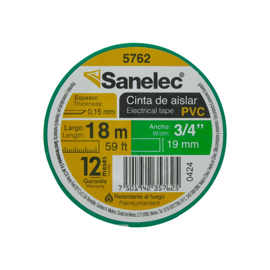 Cinta de aislar verde 18 m Sanelec 5762