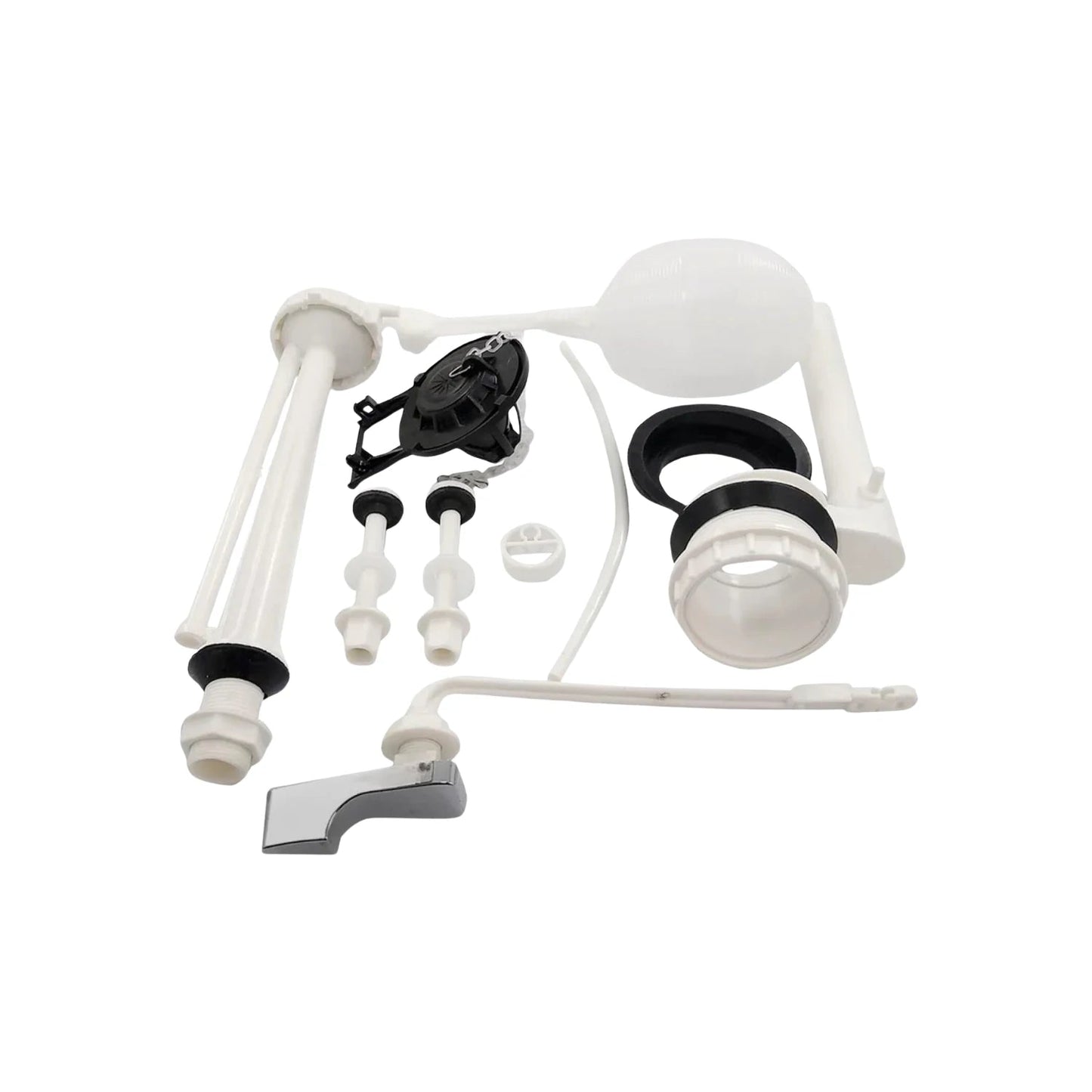 Herrajes para tanque de inodoro blancos: kit de válvula de llenado, descarga y palanca cromada para WC