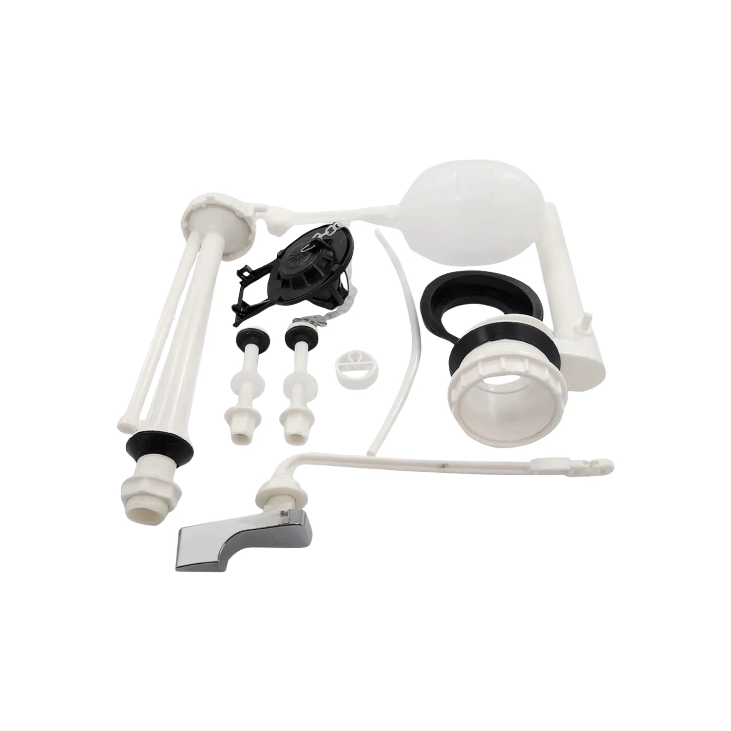 Herrajes para tanque de inodoro blancos: kit de válvula de llenado, descarga y palanca cromada para WC