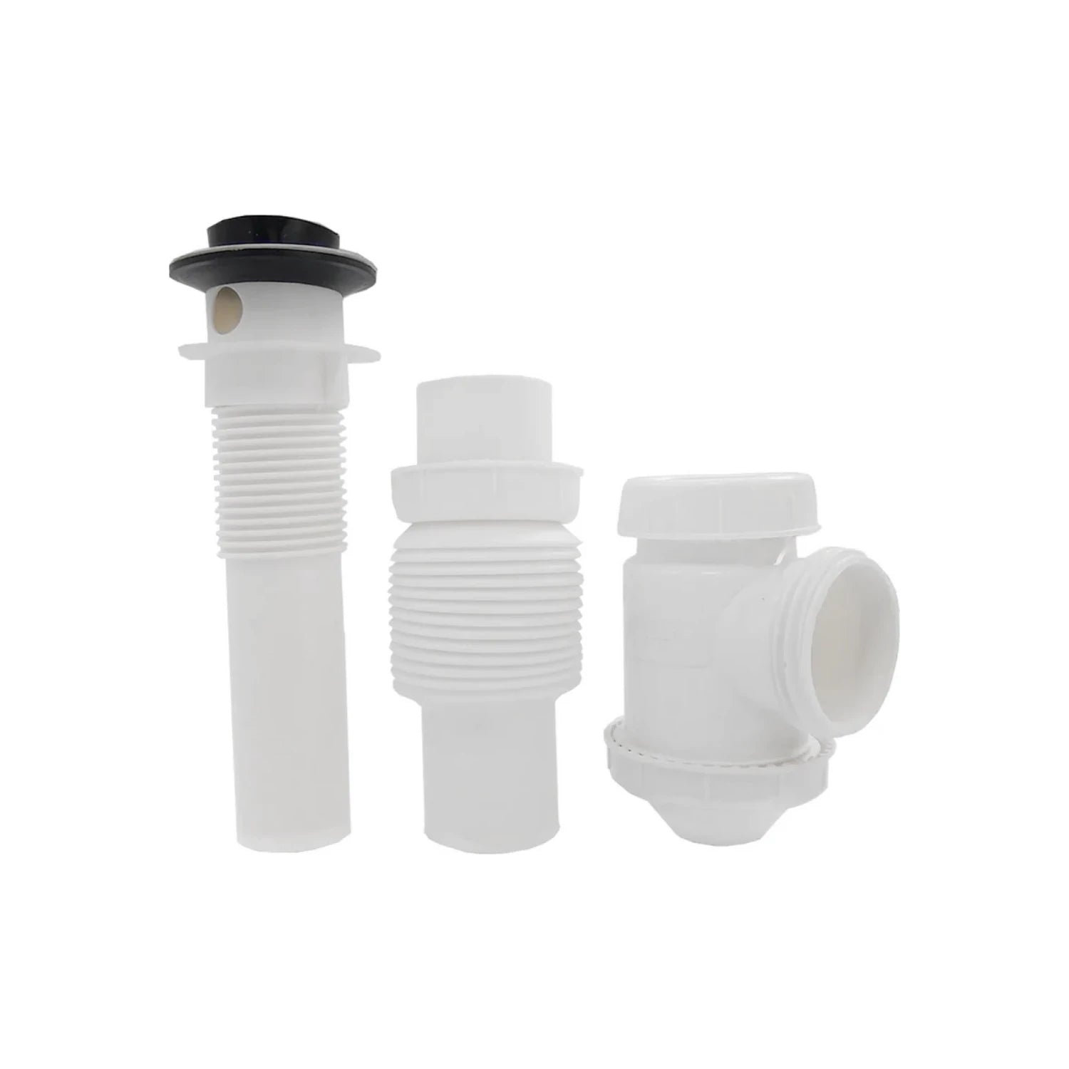Kit de cespol flexible de plástico blanco para lavabo, incluye desagüe, tubo corrugado y trampa sifónica