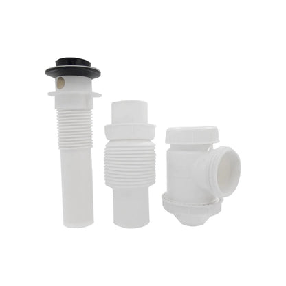 Kit de cespol flexible de plástico blanco para lavabo, incluye desagüe, tubo corrugado y trampa sifónica