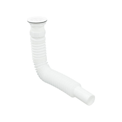 Cespol de fregadero flexible blanco, sifón de desagüe de plástico con rejilla