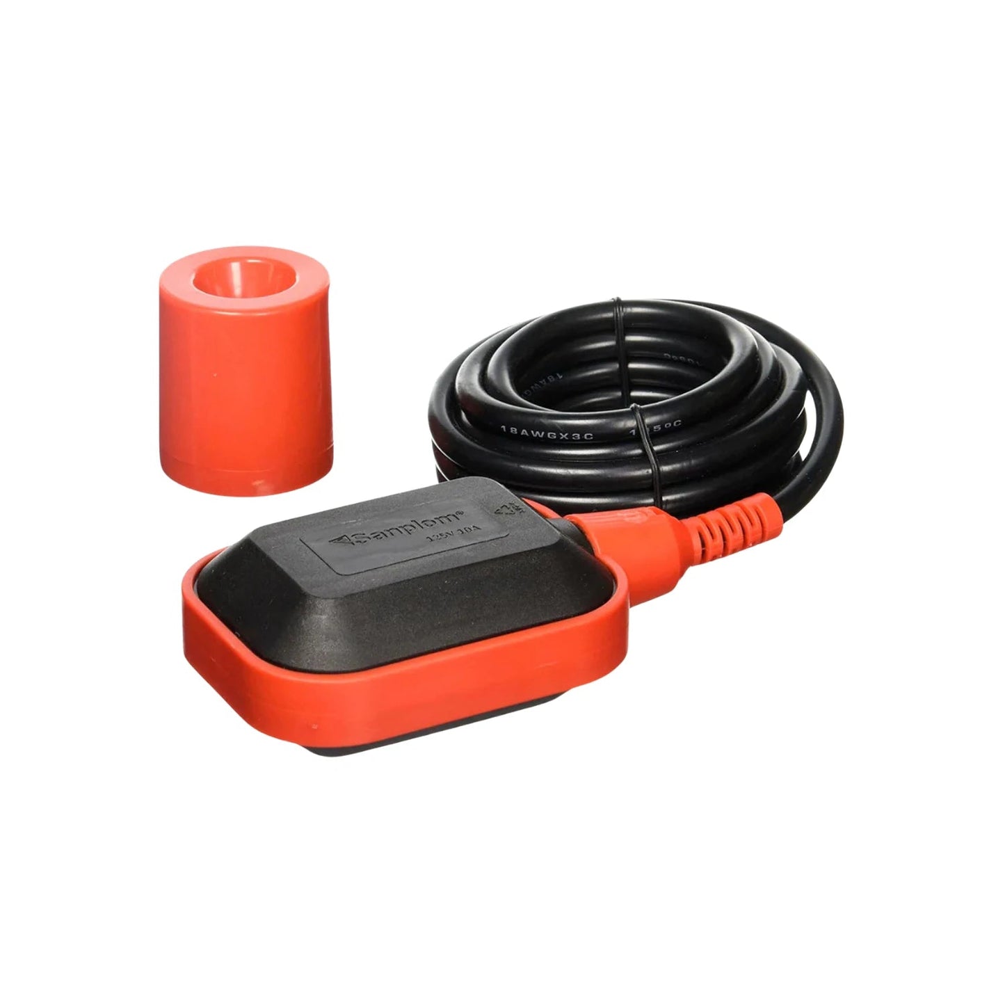 Interruptor flotador eléctrico Sanplom negro/naranja 125V/30A para bombas de agua con contrapeso y cable