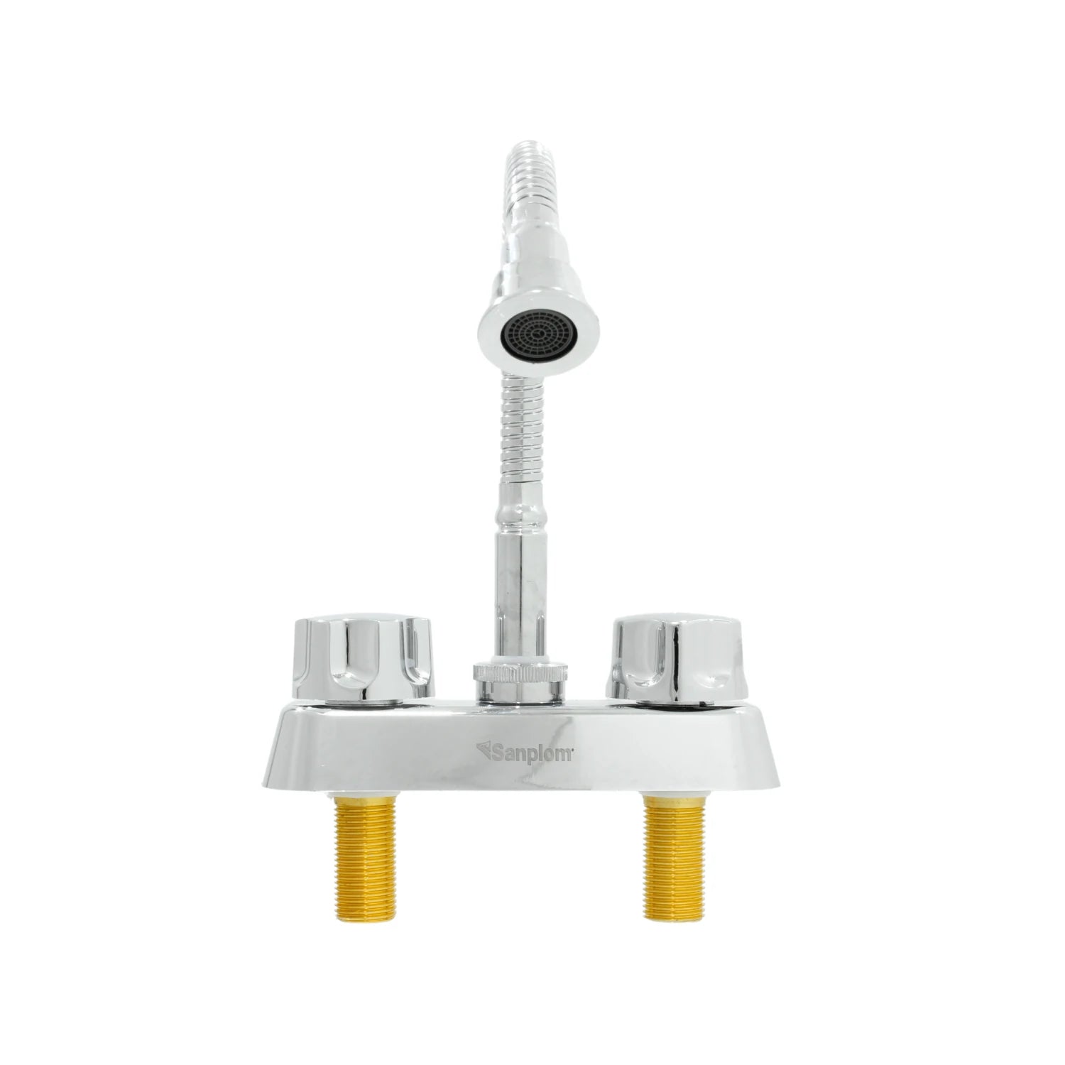 Mezcladora para lavabo 4 pulgadas Sanplom cromada con cuello flexible y doble manija