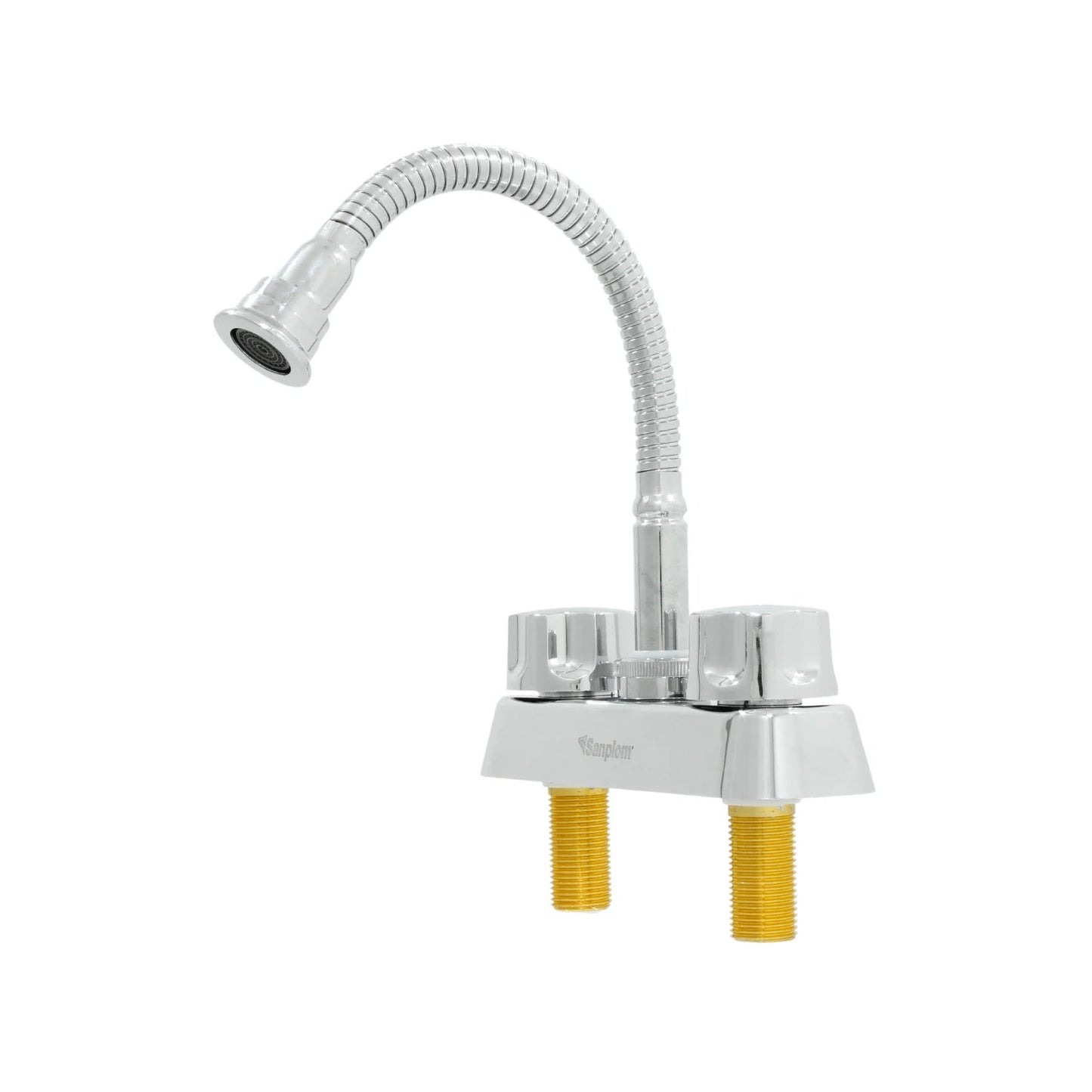 Mezcladora Sanplom cromada para lavabo con cuello de ganso flexible, conexión 4 pulgadas.