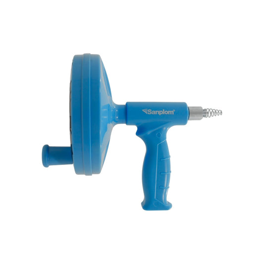 Destapacaños de resorte manual Sanplom azul con mango ergonómico para limpieza de drenajes