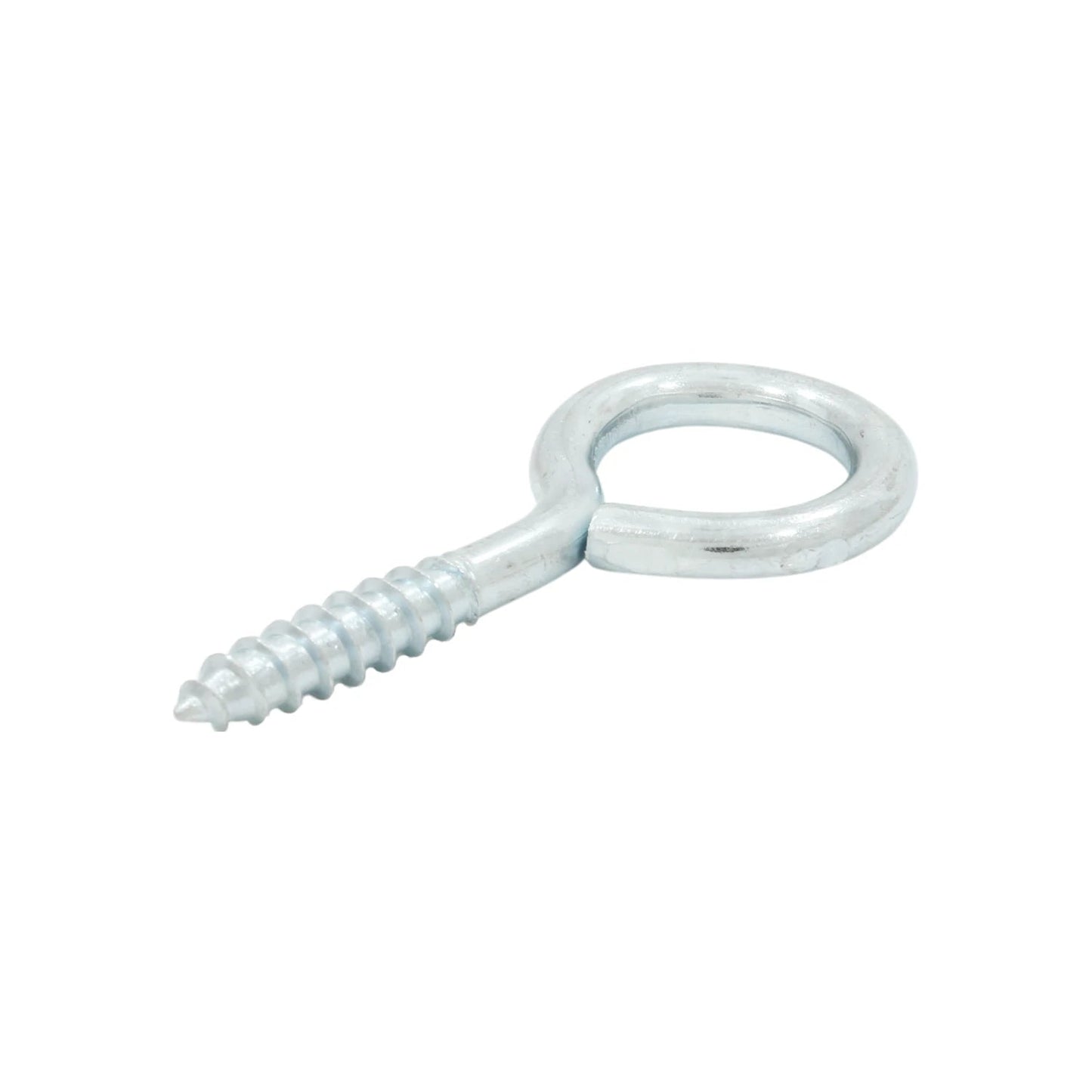 Armella cerrada metálica plateada con rosca, ideal para sujeción y colgar objetos en proyectos de ferretería