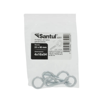 Armella cerrada galvanizada Santul 22x90 mm, paquete de 5 tornillos de ojo.