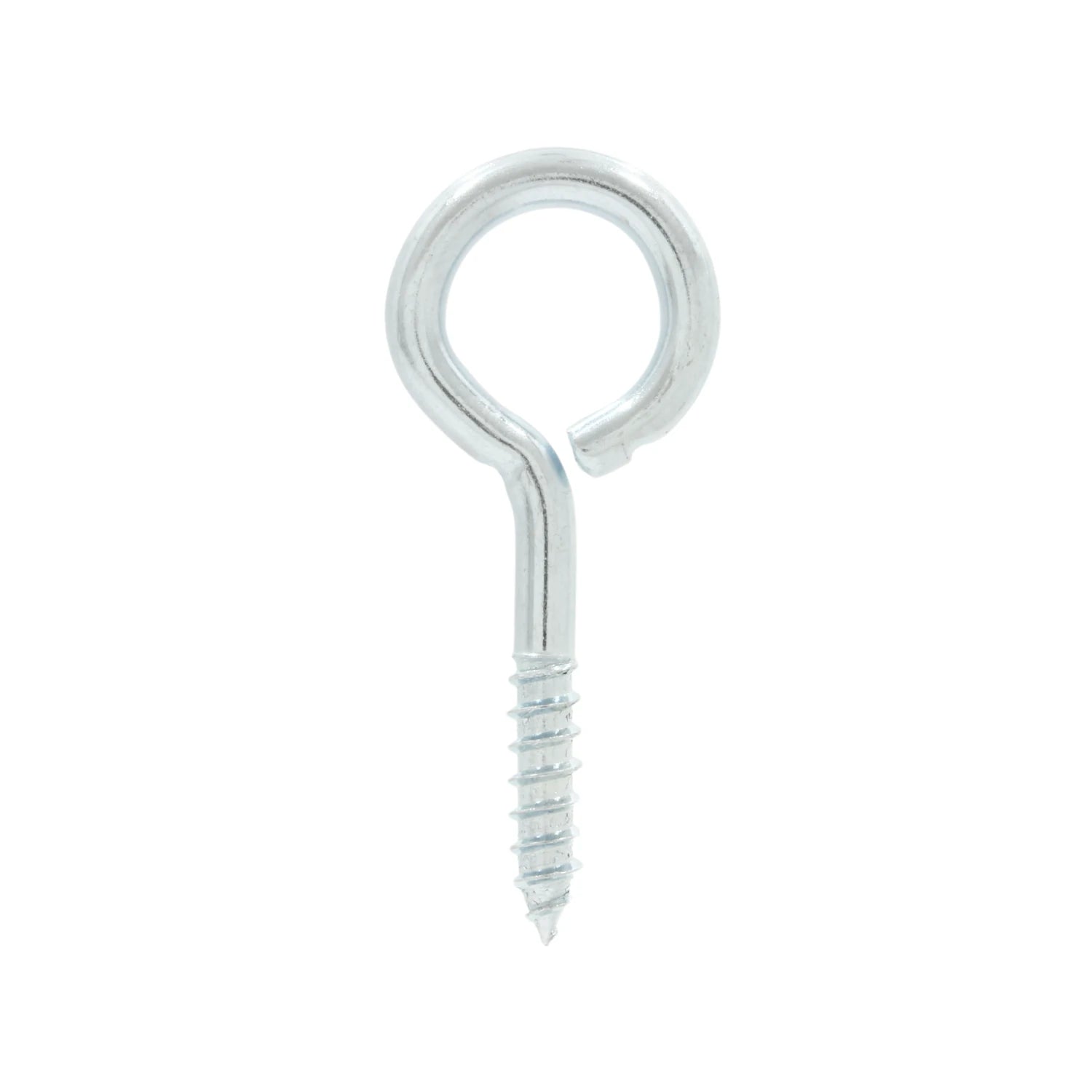 Armella de ojo abierto galvanizada para madera, tornillo metálico con acabado plata