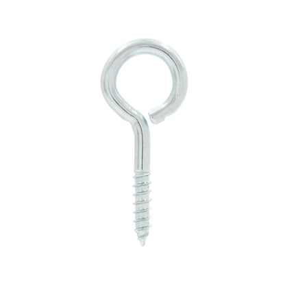 Armella de ojo abierto galvanizada para madera, tornillo metálico con acabado plata