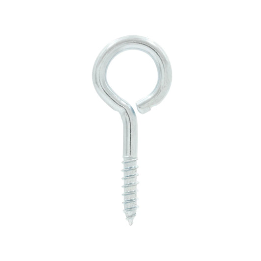 Armella de ojo abierto galvanizada para madera, tornillo metálico con acabado plata