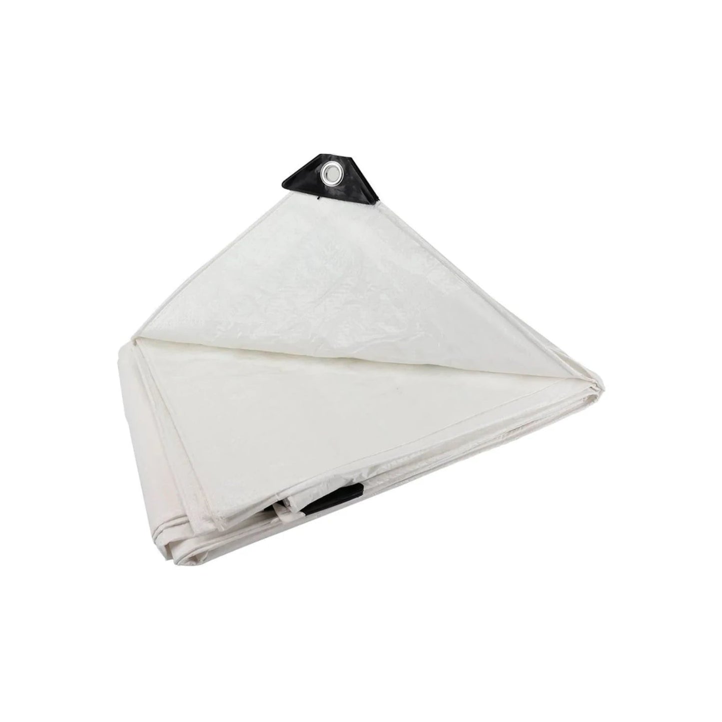 Lona blanca plegada, resistente e impermeable con ojillos reforzados para uso en exteriores
