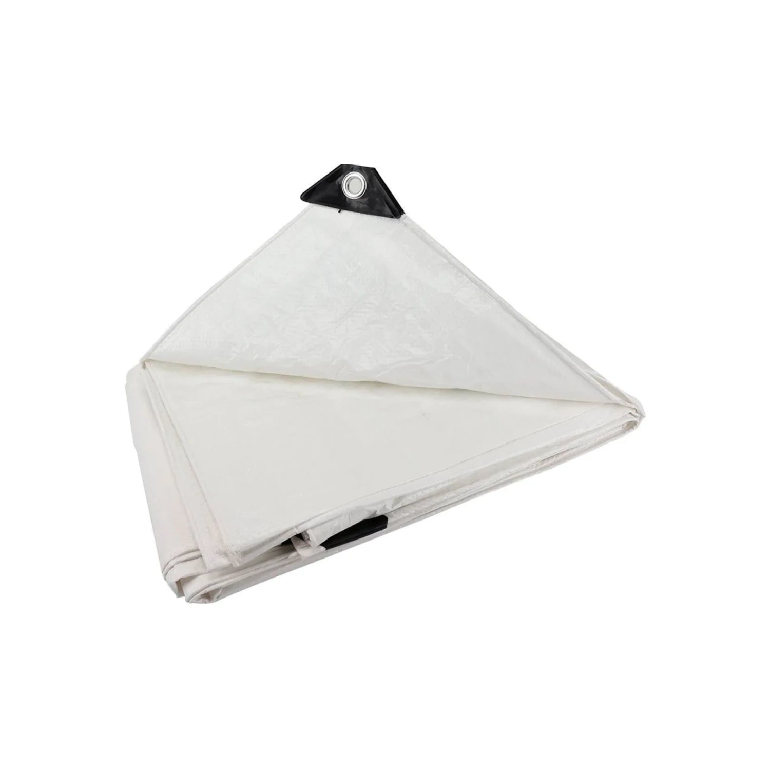 Lona blanca plegada, resistente e impermeable con ojillos reforzados para uso en exteriores