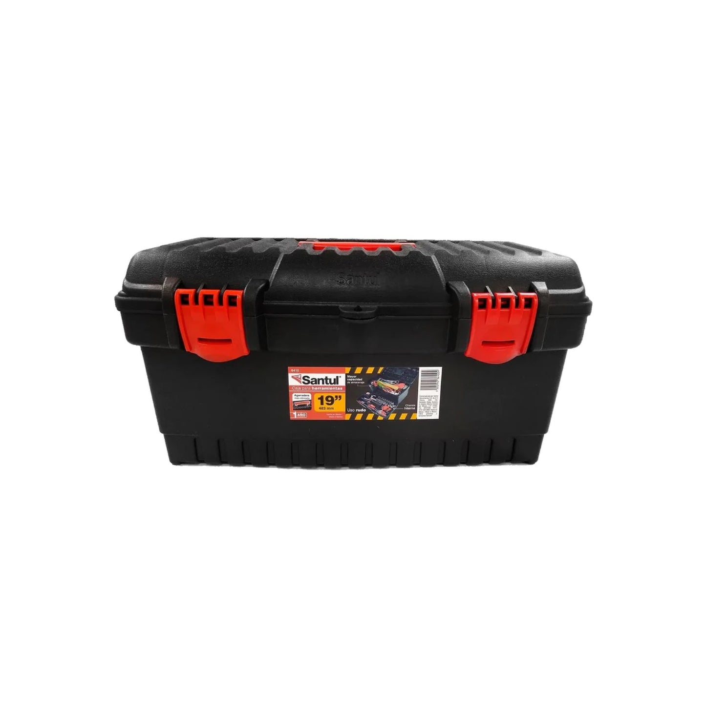 Caja de herramientas Santul 19 pulgadas, color negro y rojo, para uso rudo y organización de herramientas.