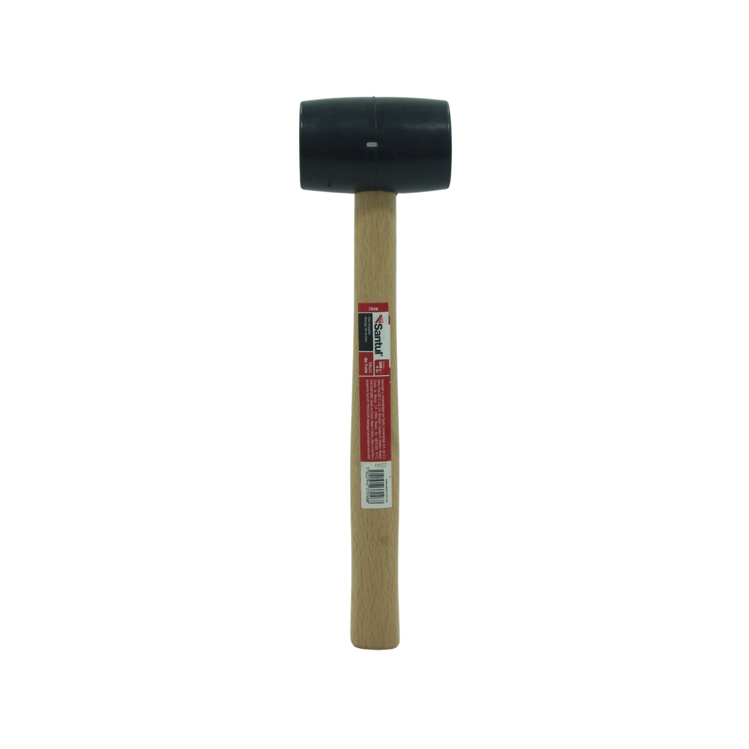 Mazo de hule Santul 7048 de 8 oz con cabeza negra y mango de madera para trabajos delicados de ferretería.