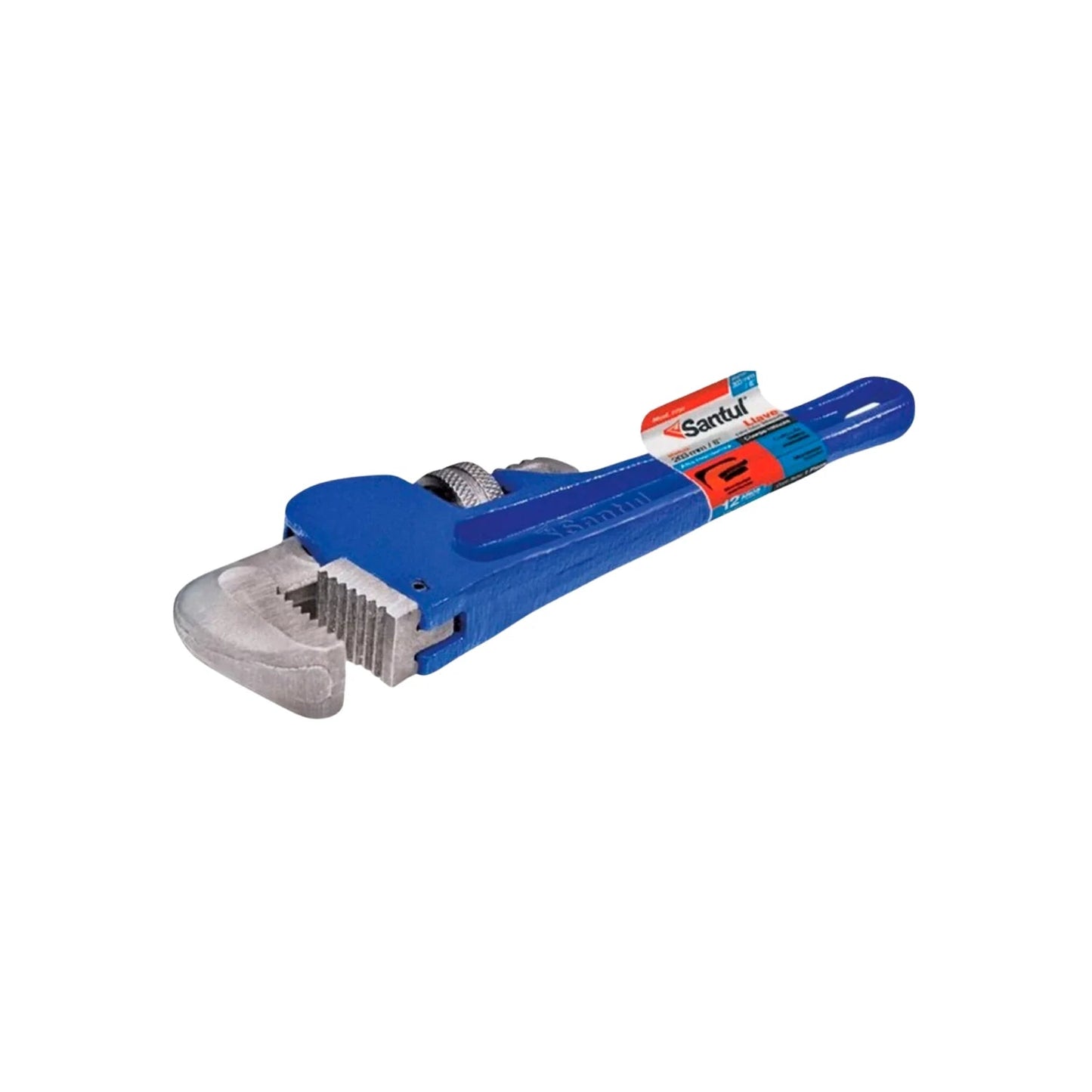 Llave Stilson azul de 12 pulgadas marca Santul, herramienta para tuberías y fontanería profesional.
