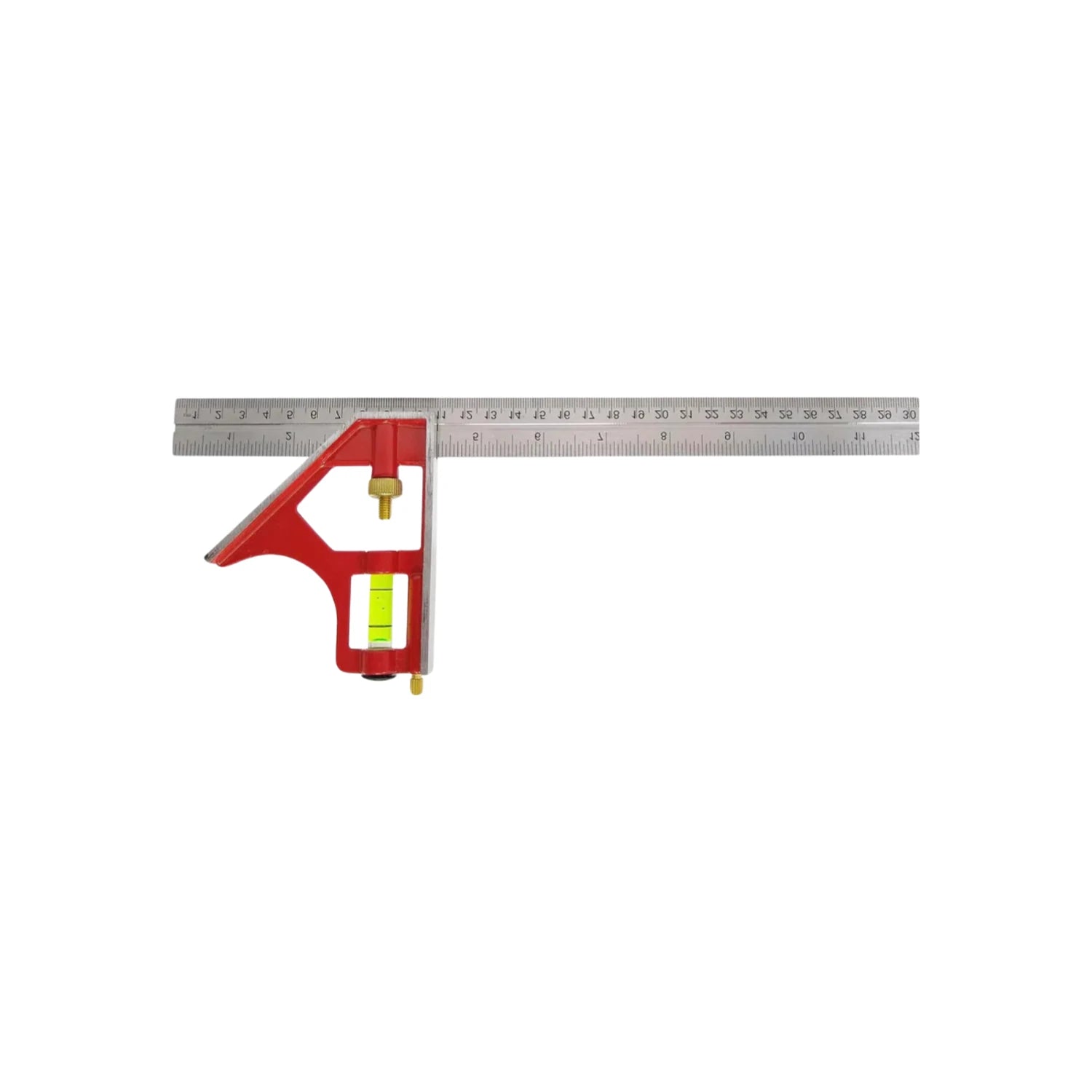 Escuadra de combinación 12 pulgadas con regla de acero inoxidable, cabeza roja y nivel de burbuja para medición