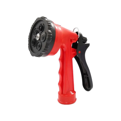 Pistola chiflón para manguera roja y negra, con gatillo y cabezal de 4 funciones de riego para jardín