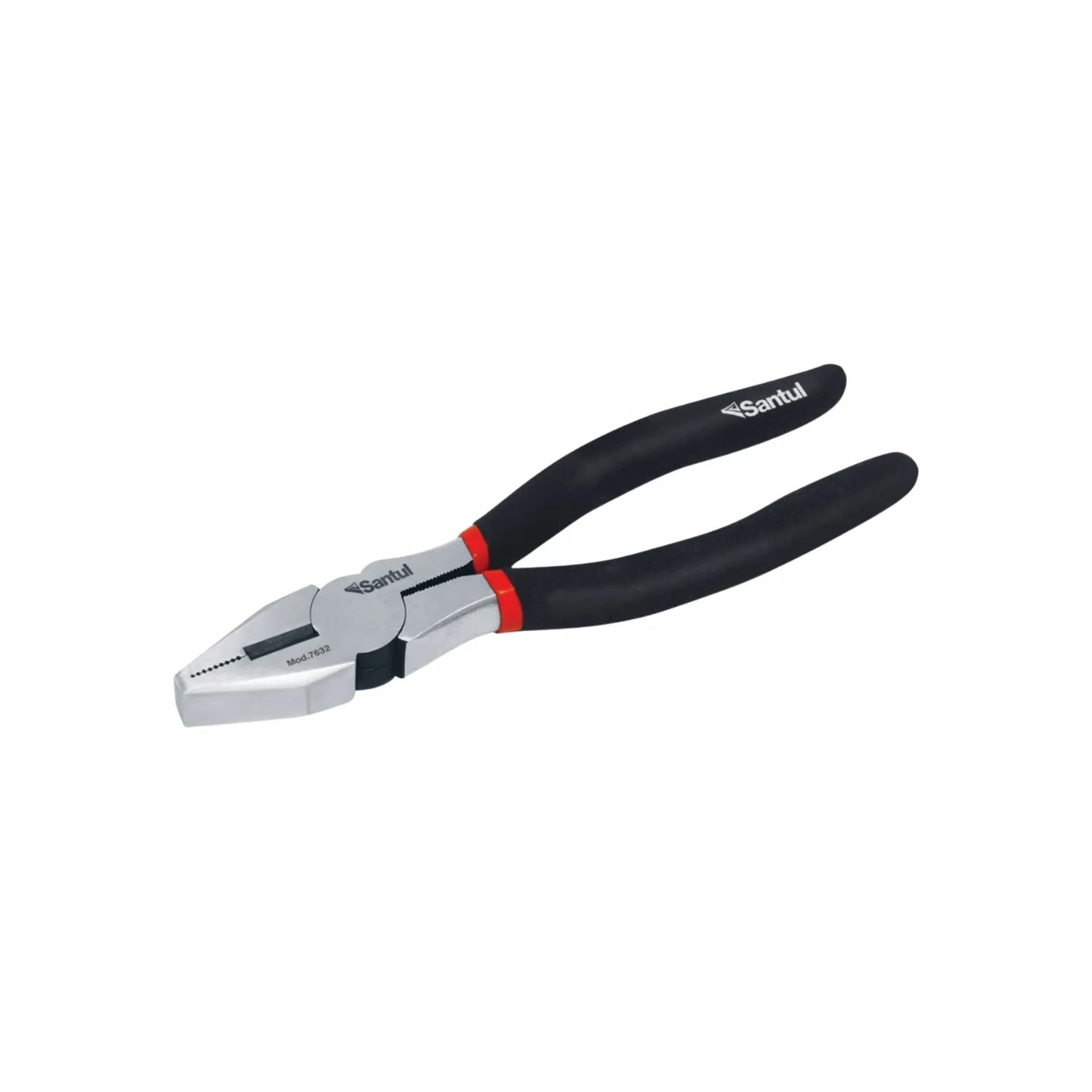 Pinzas de electricista Santul Mod.7632, herramienta manual con mangos ergonómicos negros y detalles rojos.